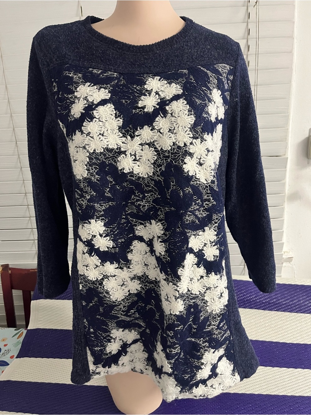 Navy Floral Long Sleeve Knit Dress